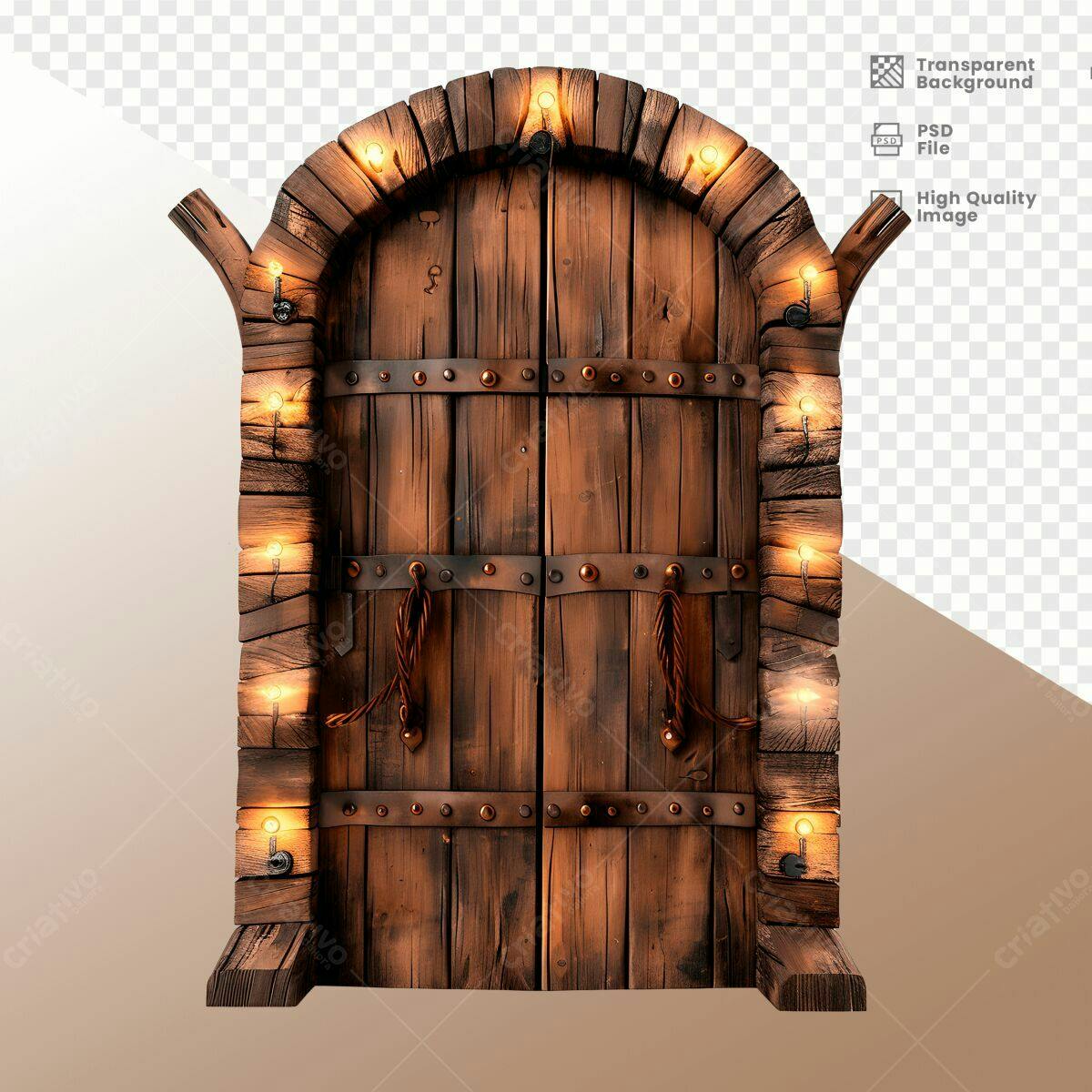 Porta de Madeira Rustica com Luzes PSD Editável