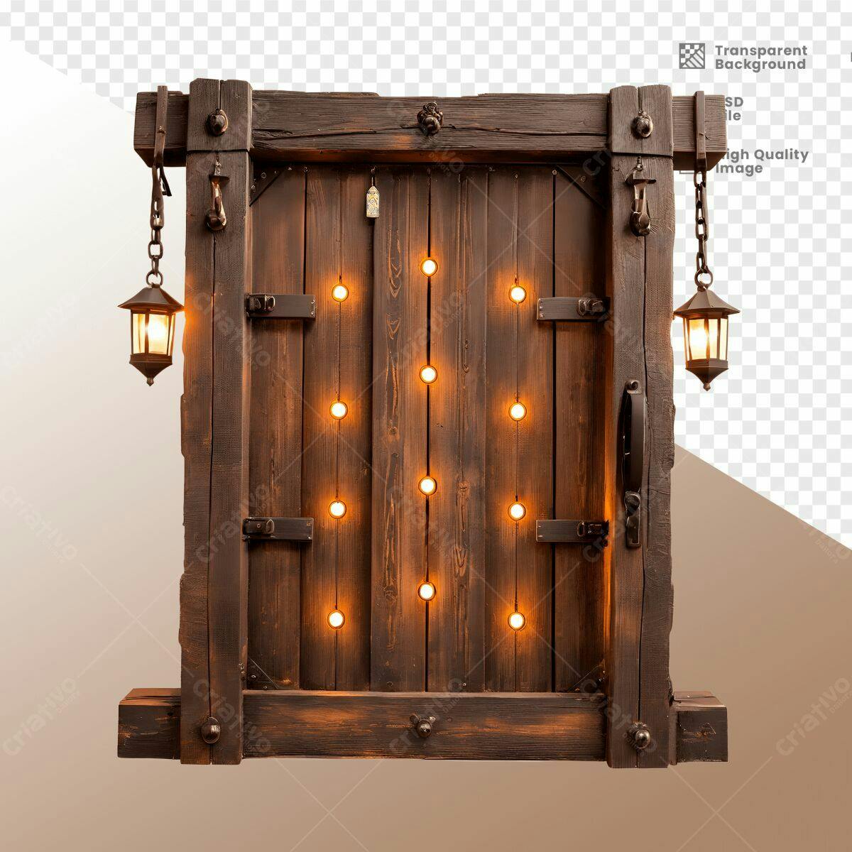 Porta de Madeira Rustica com Luzes PSD Editável