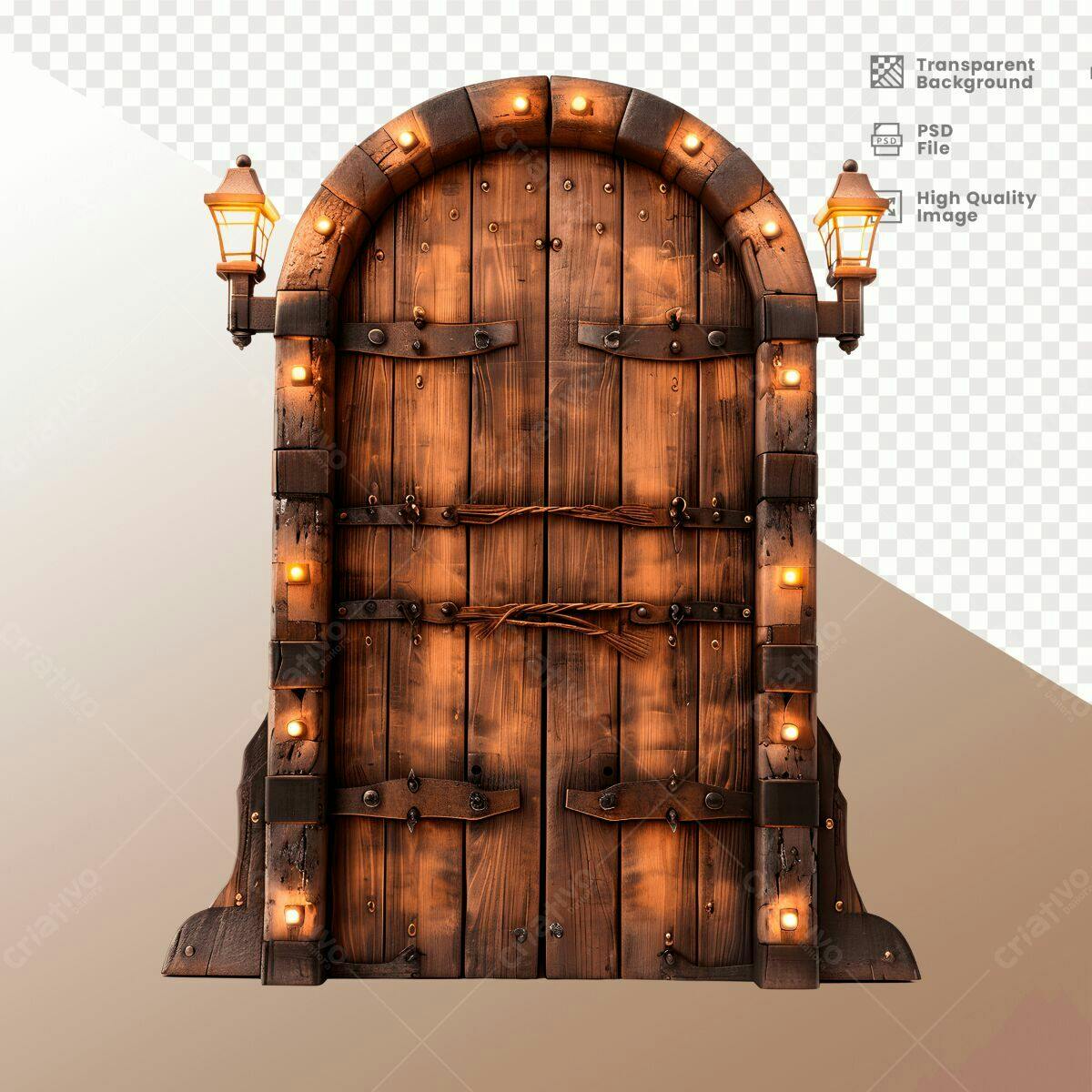 Porta de Madeira Antiga com Luzes PSD Editável