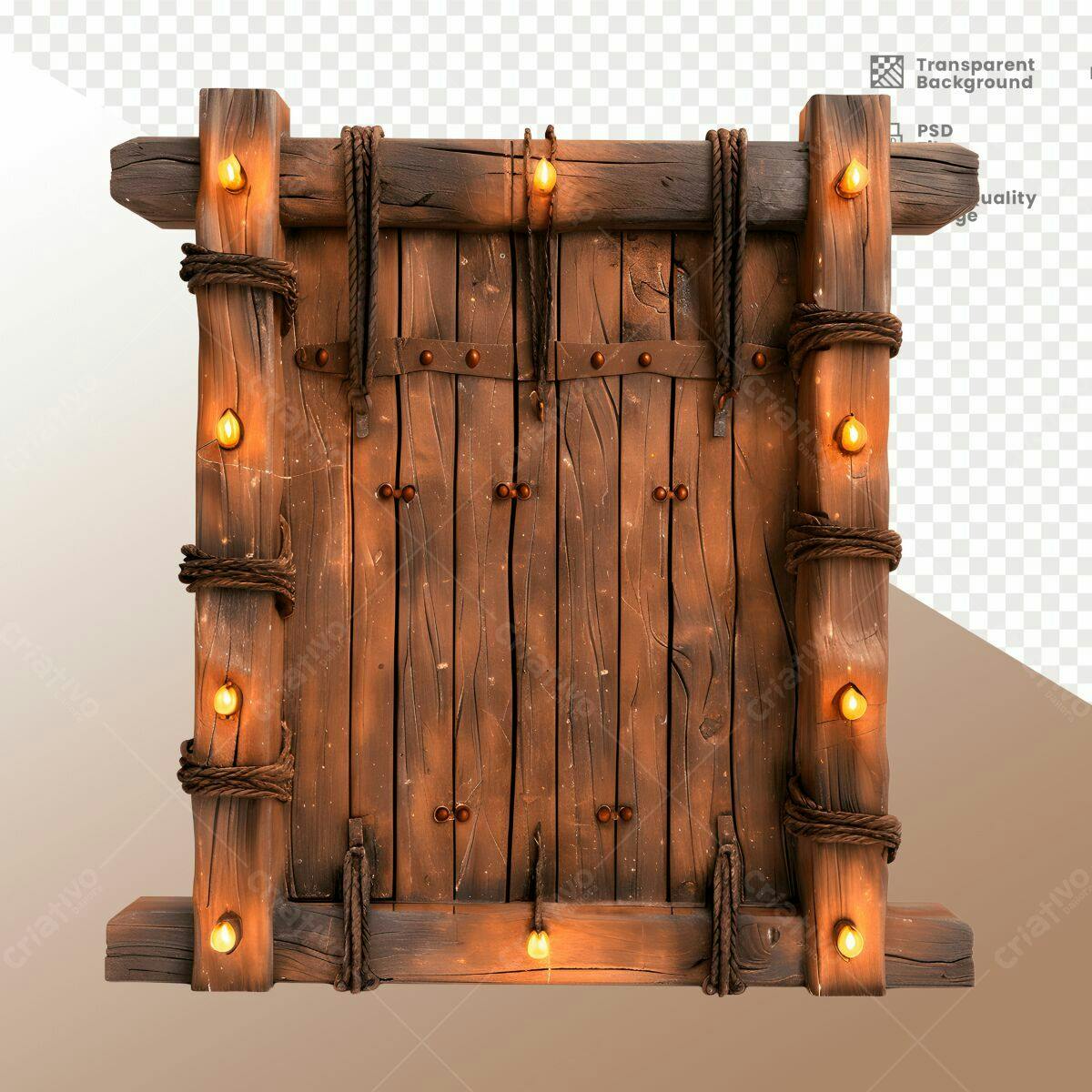 Porta de Madeira Rustica com Luzes PSD Editável