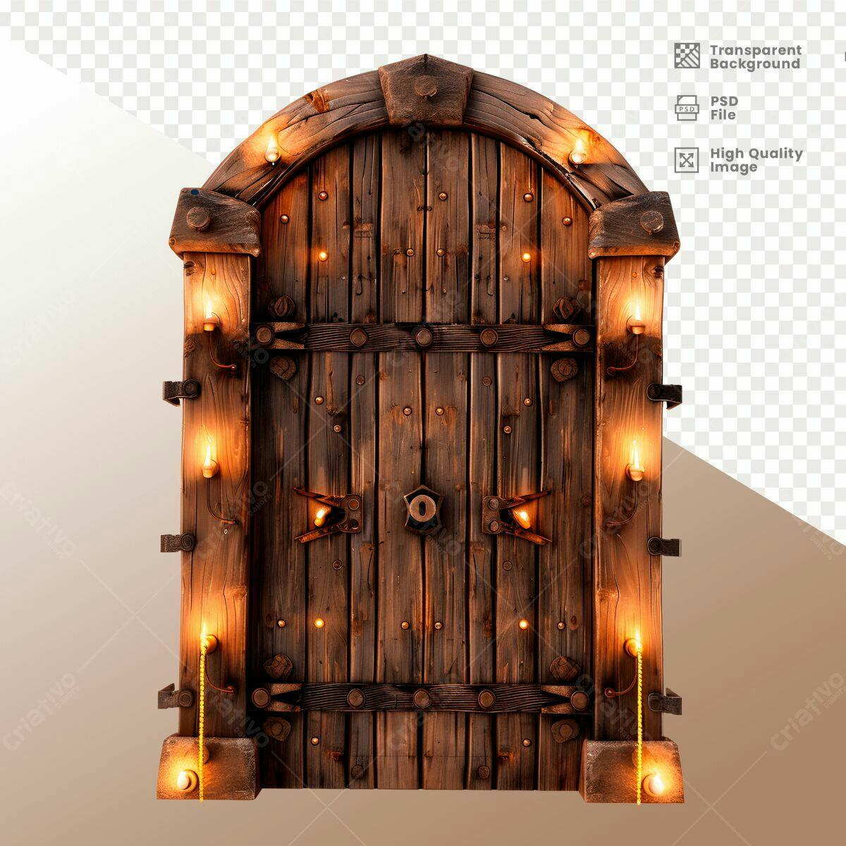 Porta de Madeira Antiga com Velas PSD Editável