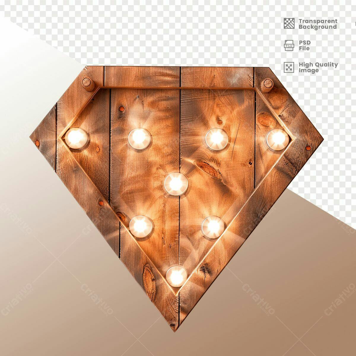 Moldura de Madeira em Formato de Diamante com Luzes PSD Editável