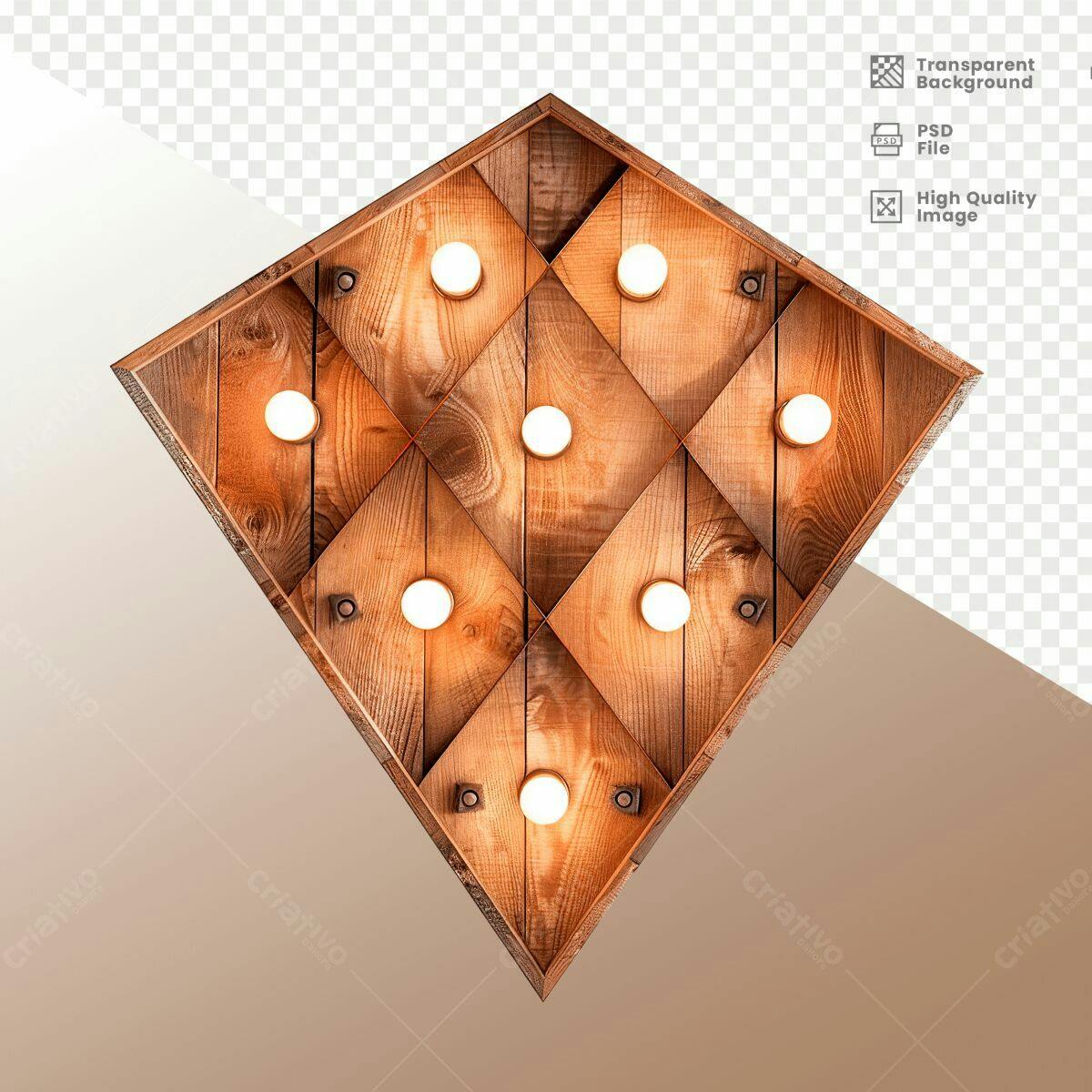 Luminária de Madeira em Formato de Losango PSD Editável