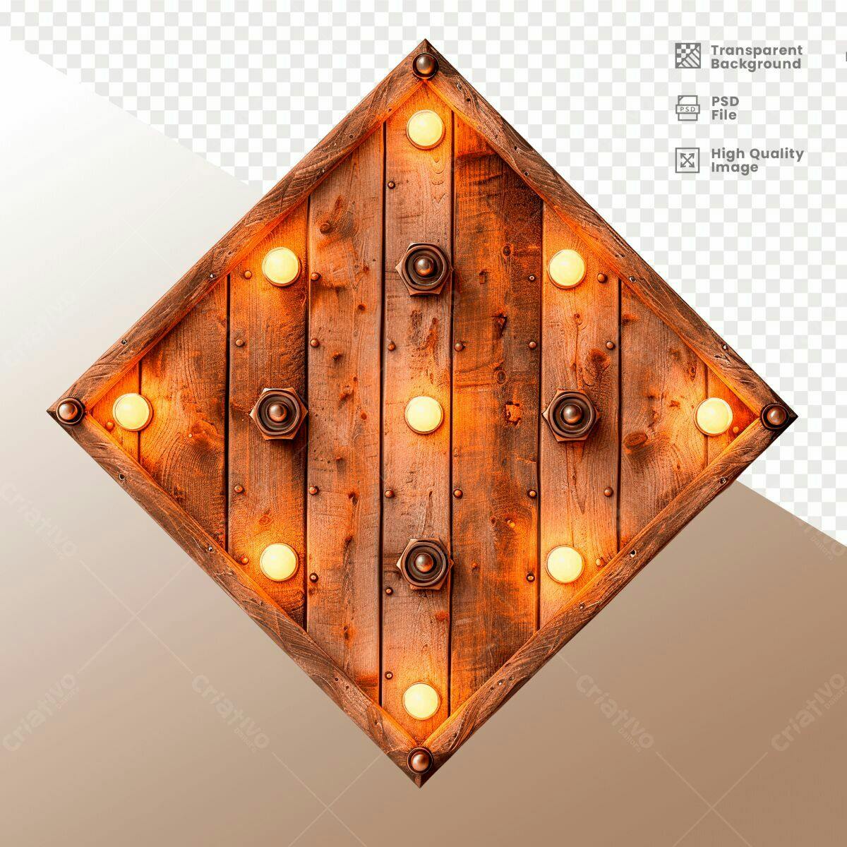 Moldura de Madeira com Luzes PSD Editável