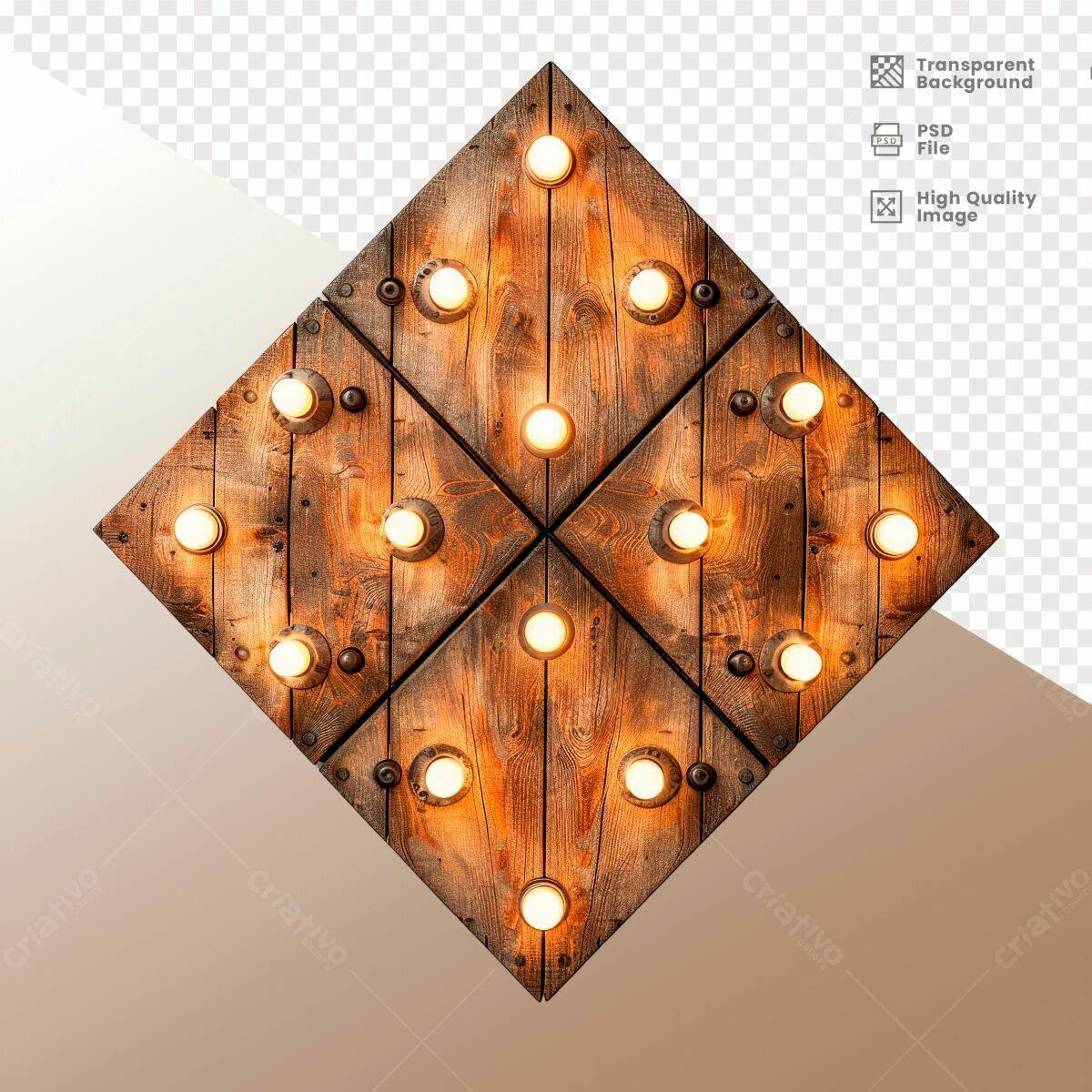 Luminária de Madeira Rustica com Lâmpadas PSD Editável