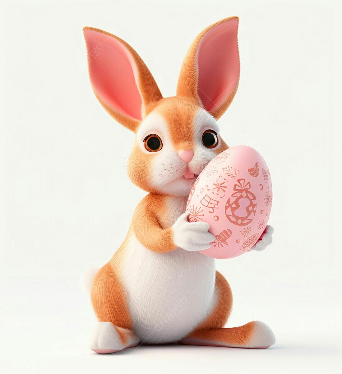 Coelhinho fofo com ovo de Páscoa rosa