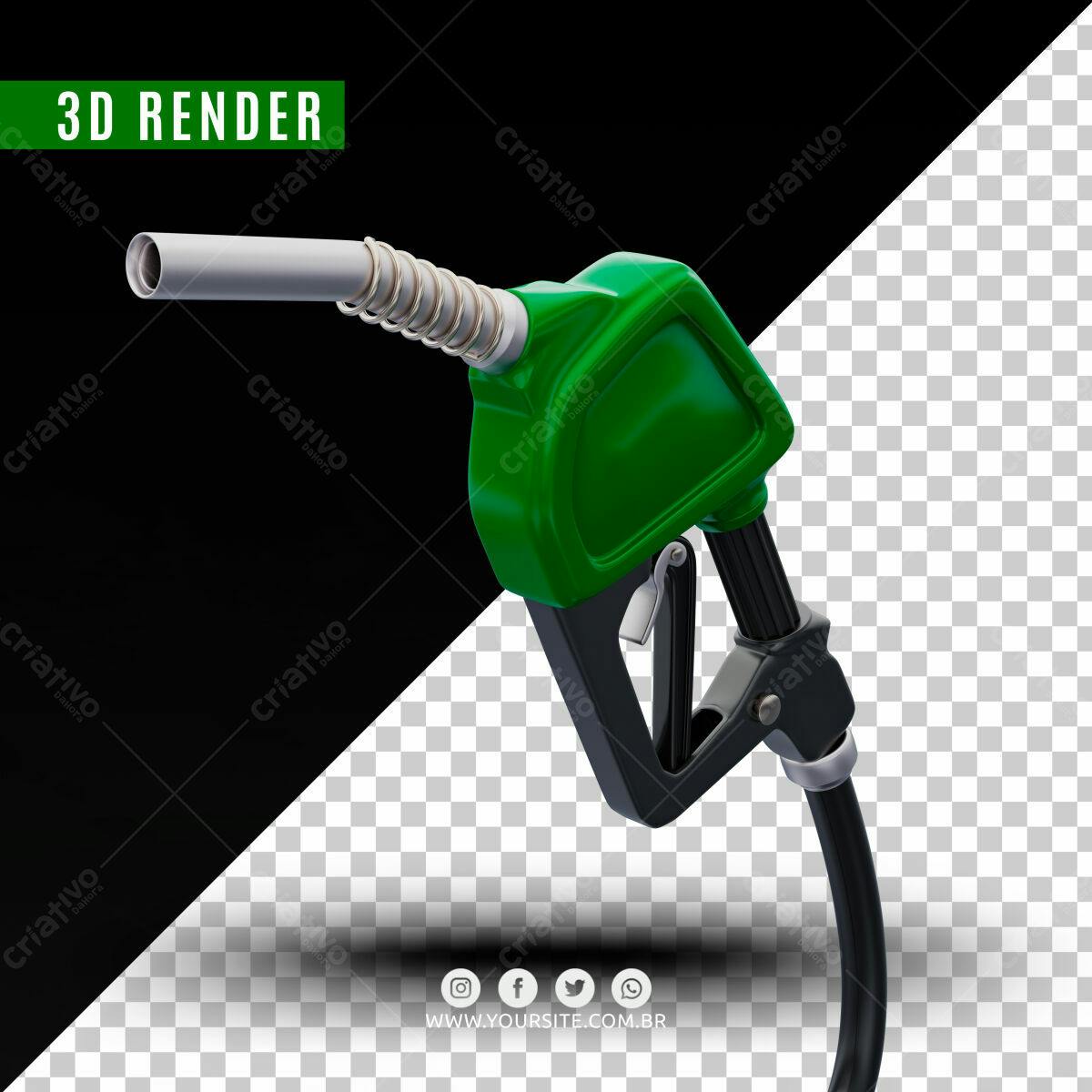 Modelo 3D de Pistola de Combustível Verde PSD Editável