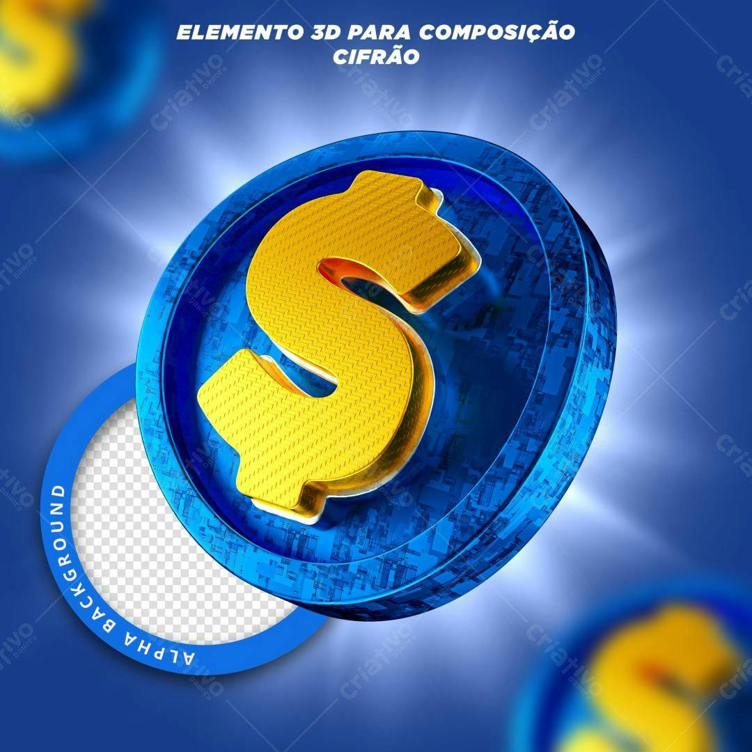 Selo 3D financeiro dourado e azul metálico