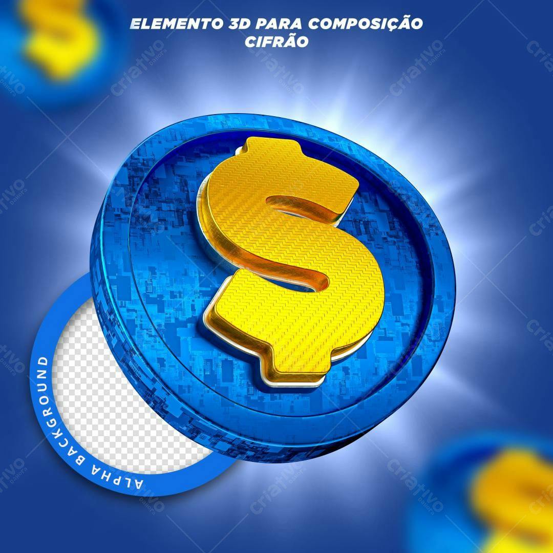Selo 3D financeiro dourado e azul metálico