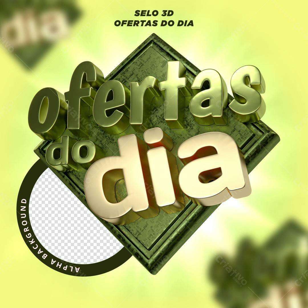 Selo 3D promocional ofertas do dia dourado e verde