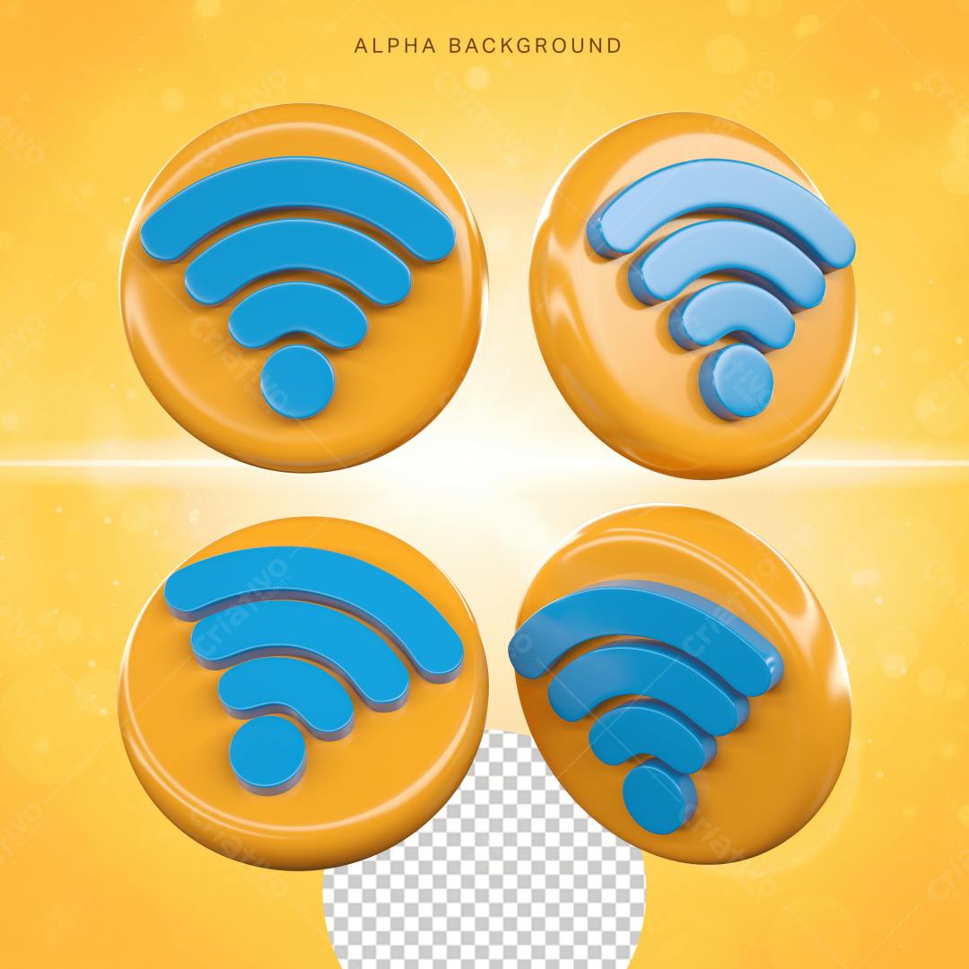 Selo 3D Wifi Sinal Convexo Azul e Laranja