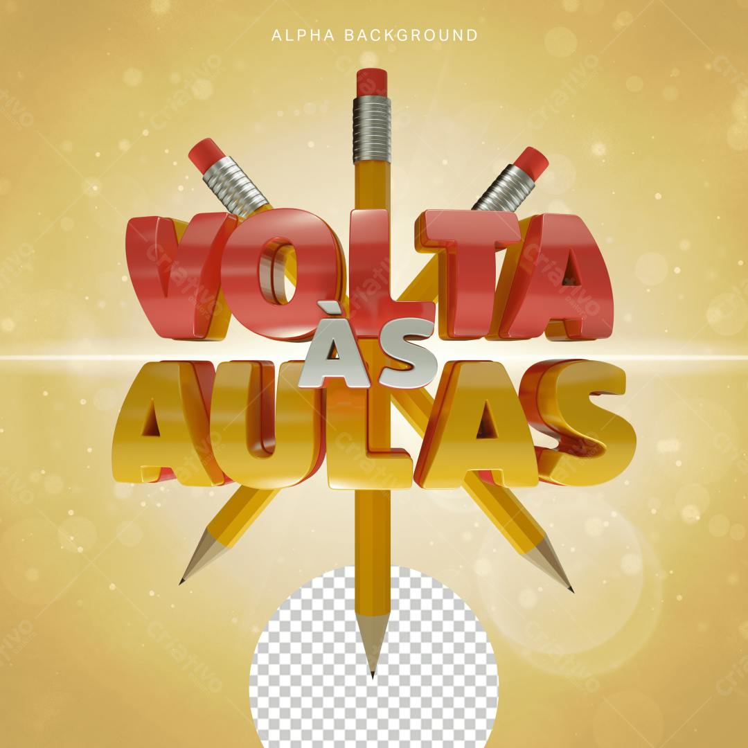 Selo 3D volta às aulas amarelo e vermelho