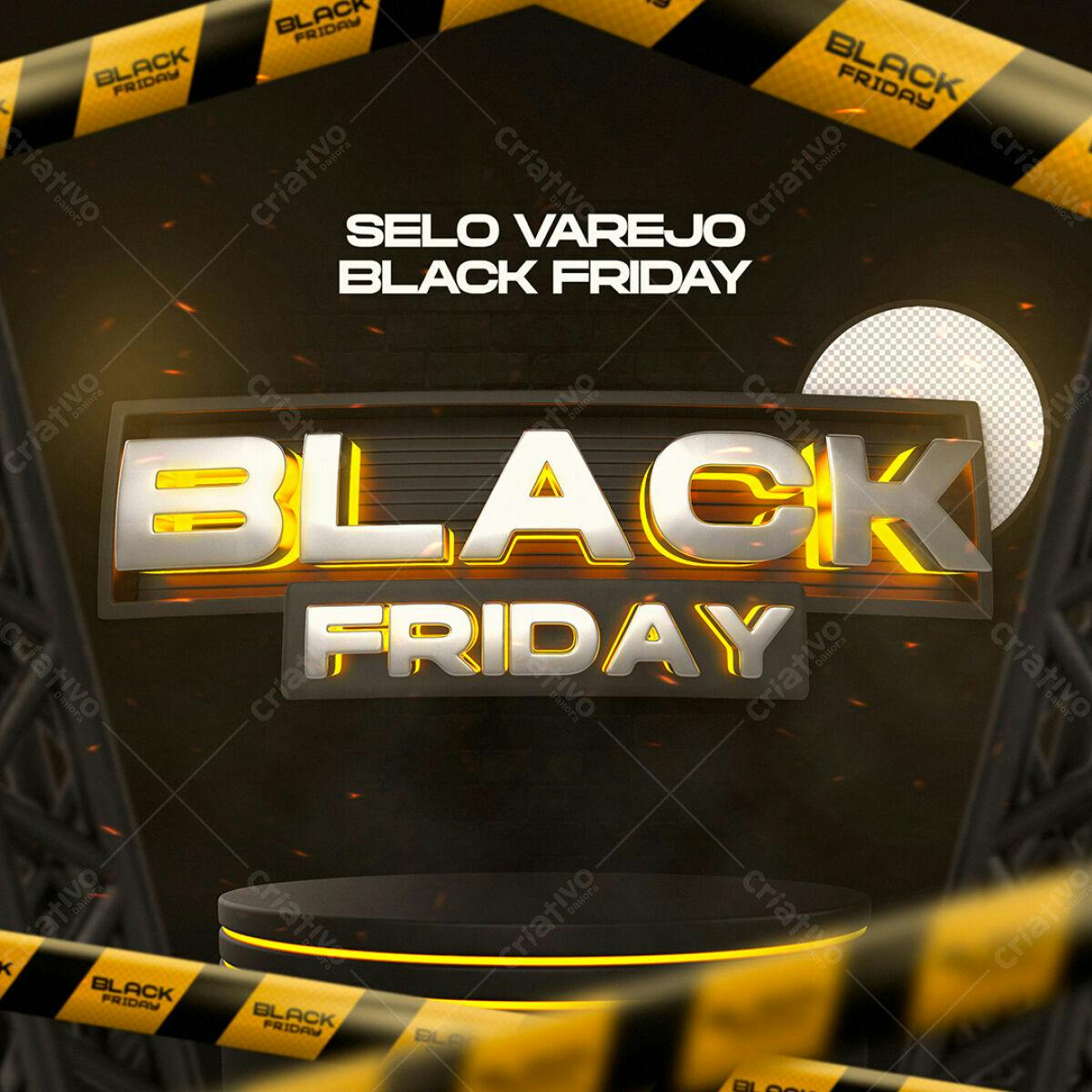 Selo 3D Black Friday metálico dourado e preto