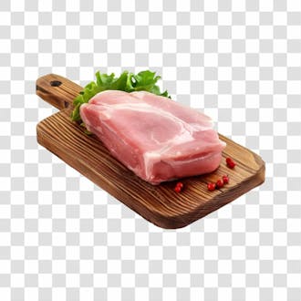 Imagem açougue lombo suíno porco com tábua de madeira e fundo transparente