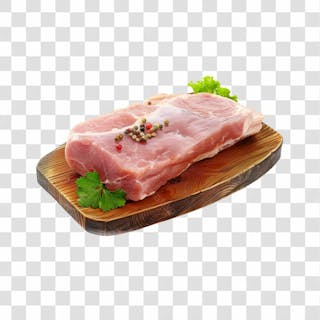 Imagem açougue lombo suíno porco com tábua de madeira e fundo transparente