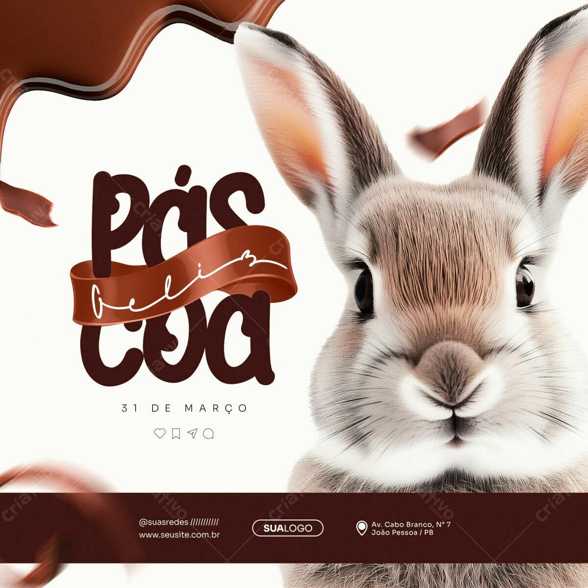 Post de Páscoa com Coelho PSD Editável
