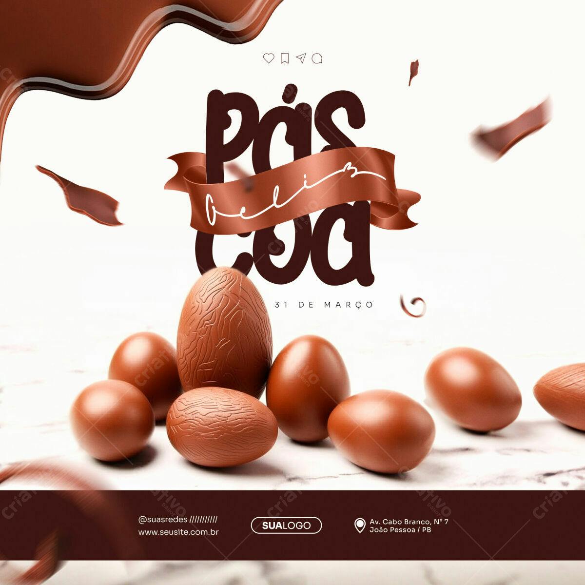 Banner Páscoa com Ovos de Chocolate PSD Editável