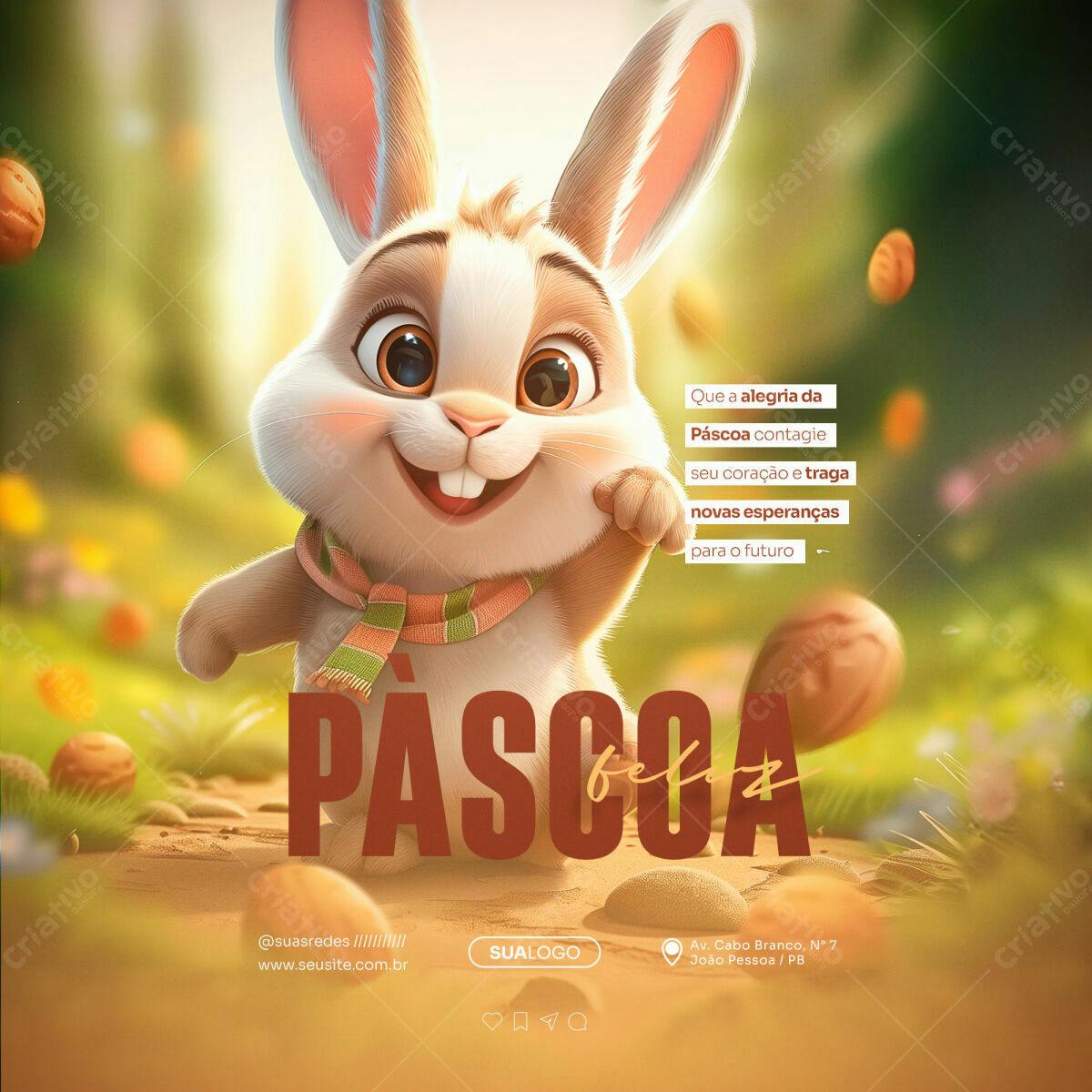 Flyer Páscoa com Coelho 3D PSD Editável