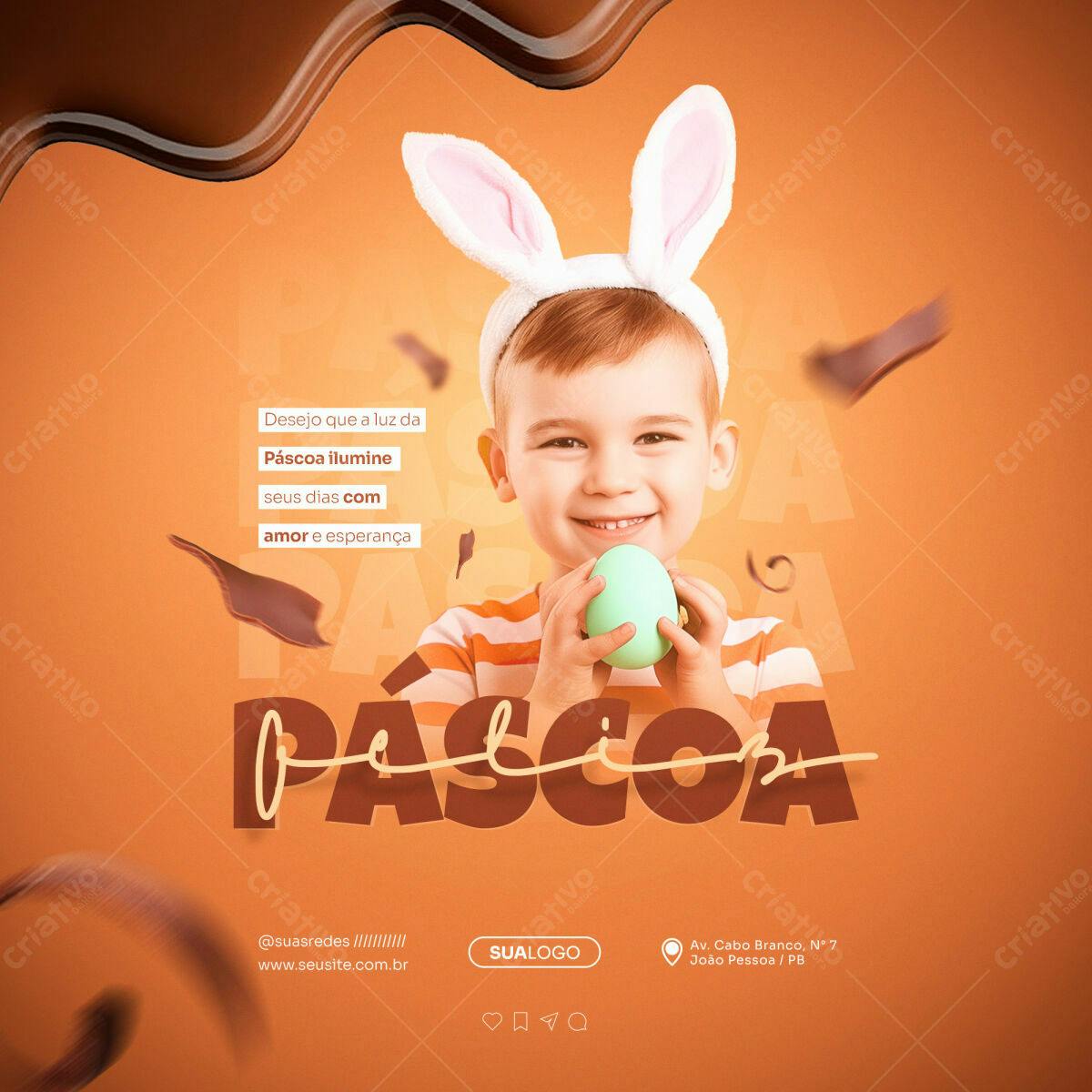 Postagem Páscoa com Criança PSD Editável