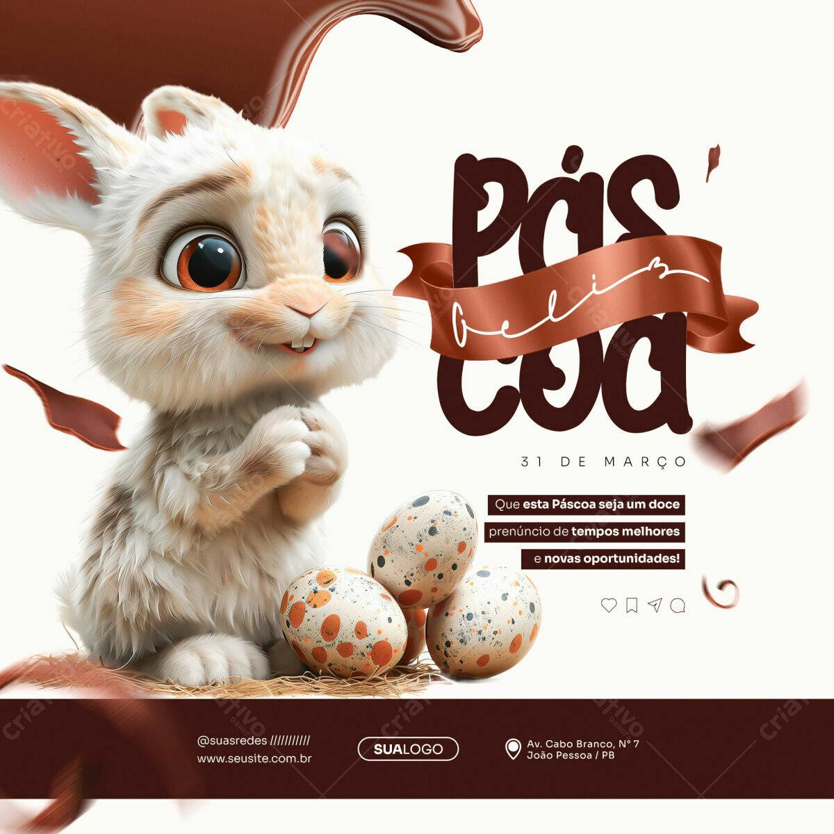 Postagem Páscoa com Coelho PSD Editável