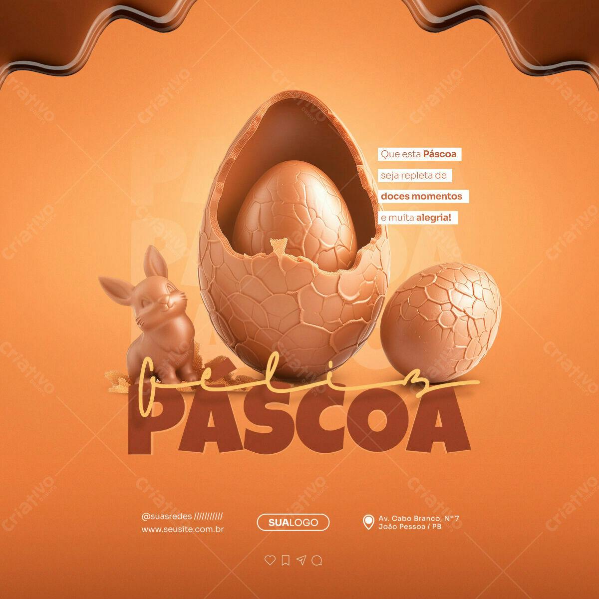Postagem Páscoa com Ovos de Chocolate PSD Editável