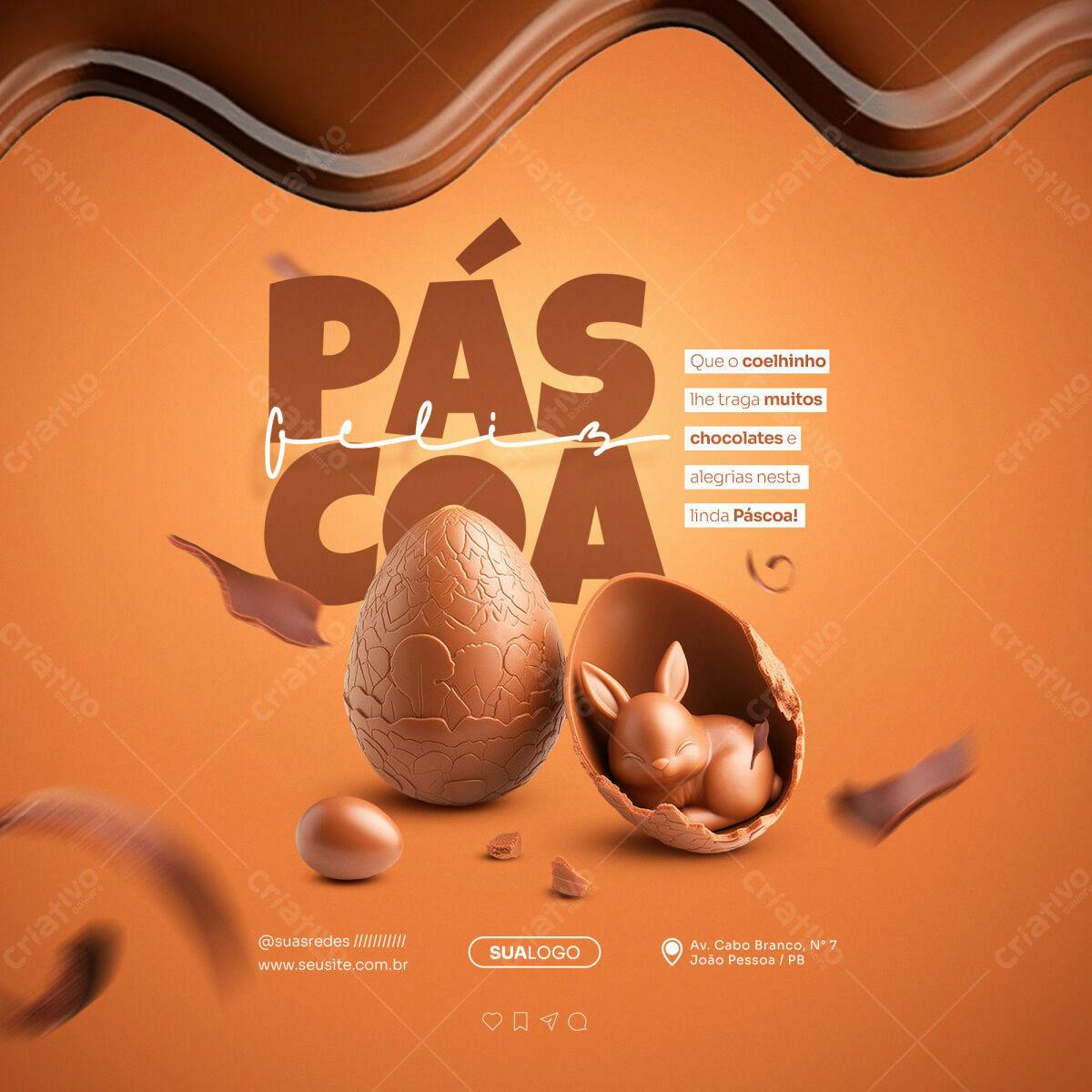 Postagem Páscoa com Ovos de Chocolate PSD Editável