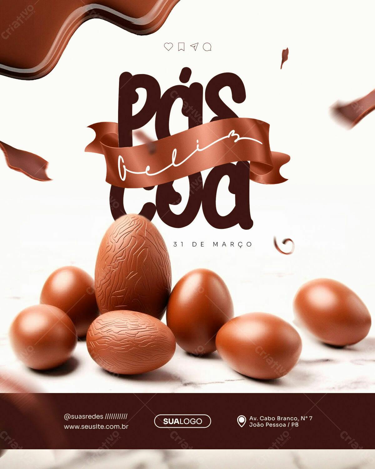 Flyer Páscoa com Ovos de Chocolate PSD Editável