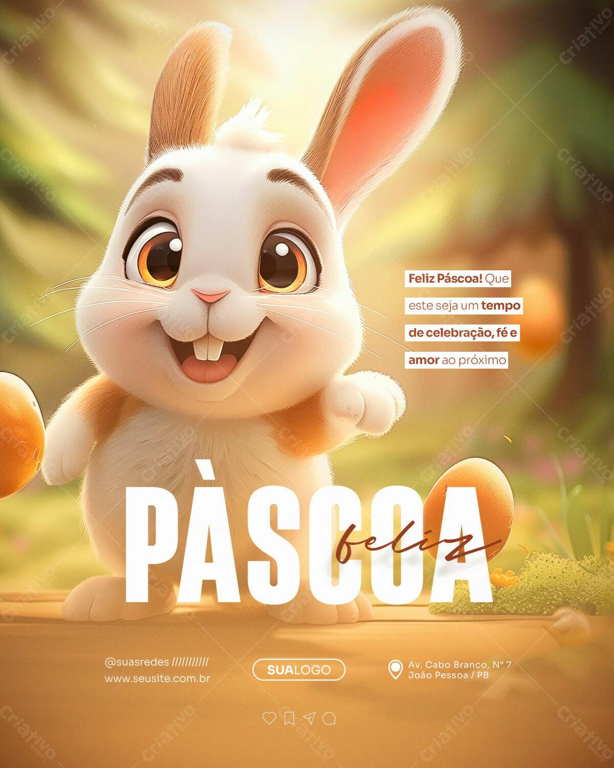 Flyer Páscoa com Coelho 3D PSD Editável
