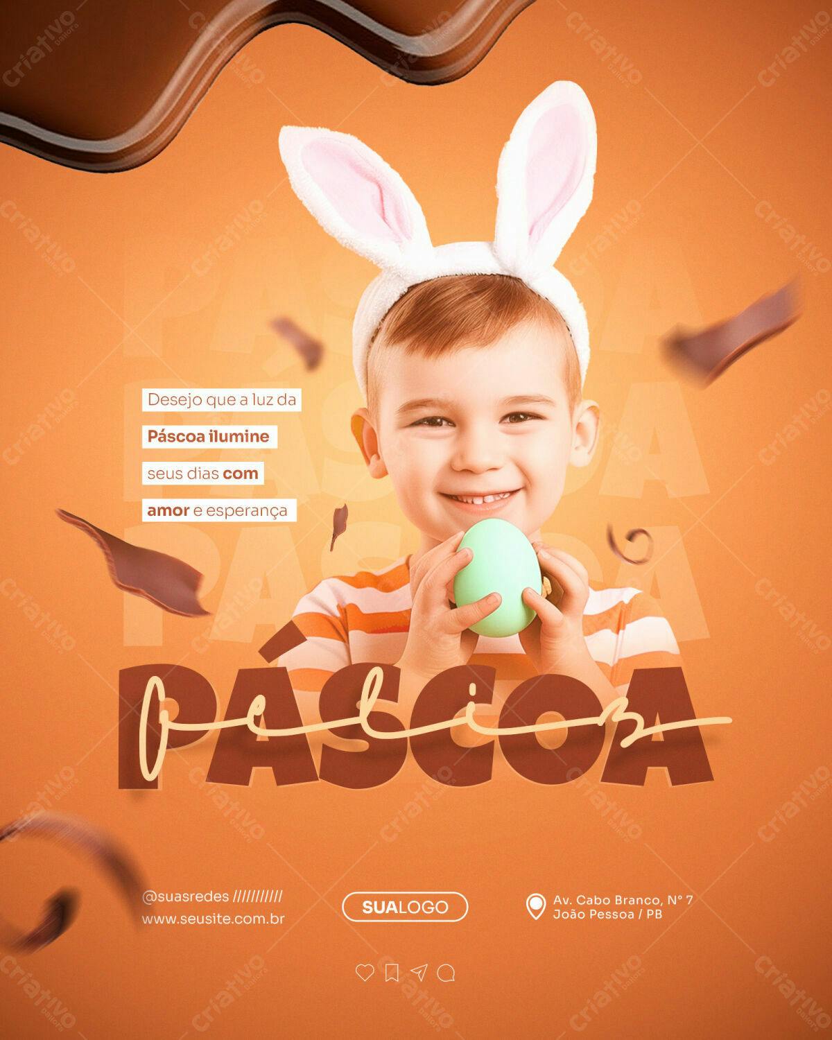 Flyer Páscoa com Criança PSD Editável