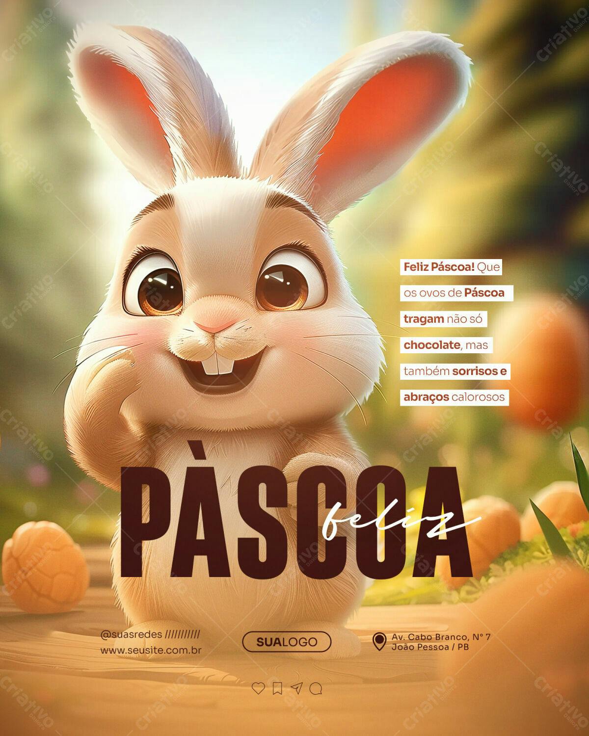 Flyer Páscoa com Coelho Fofo PSD Editável