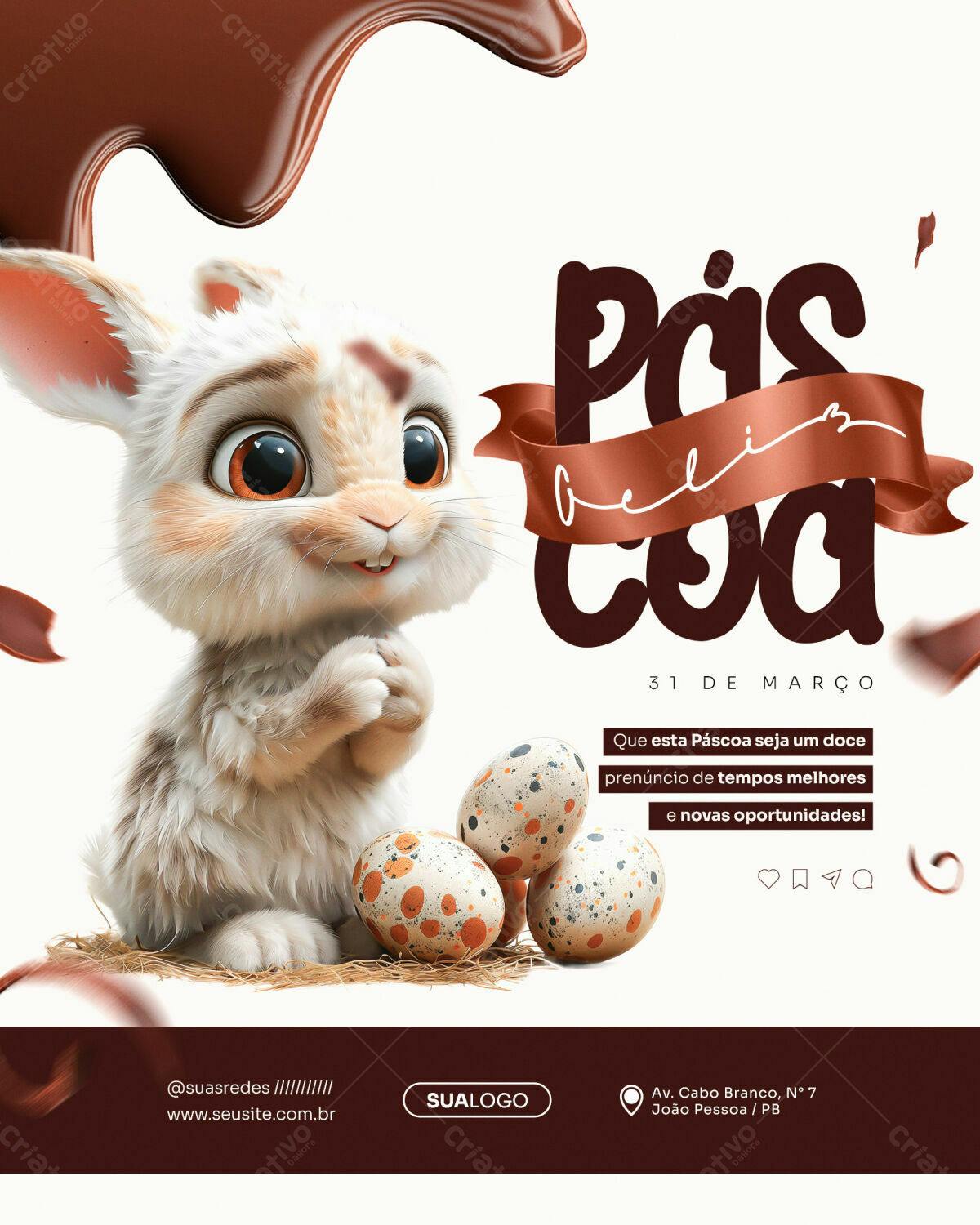 Flyer Páscoa com Coelho e Ovos PSD Editável