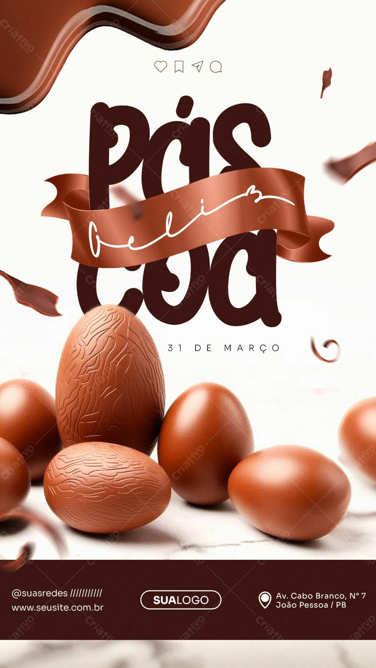 Flyer Páscoa com Ovos de Chocolate PSD Editável
