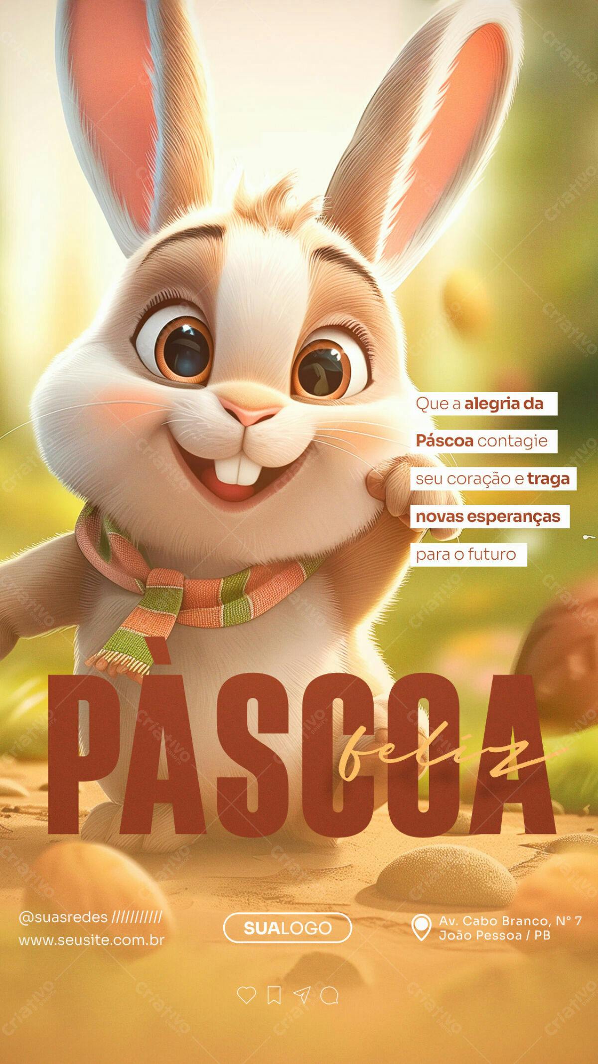 Flyer Páscoa com Coelho Fofo PSD Editável