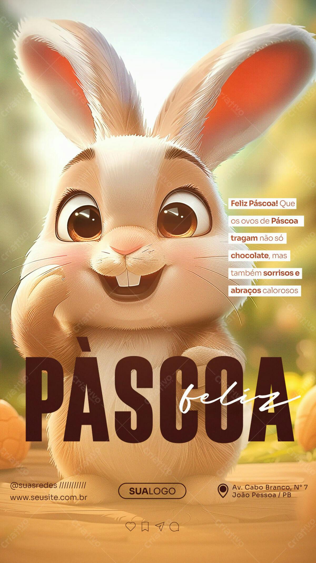 Flyer Páscoa com Coelho fofinho PSD Editável