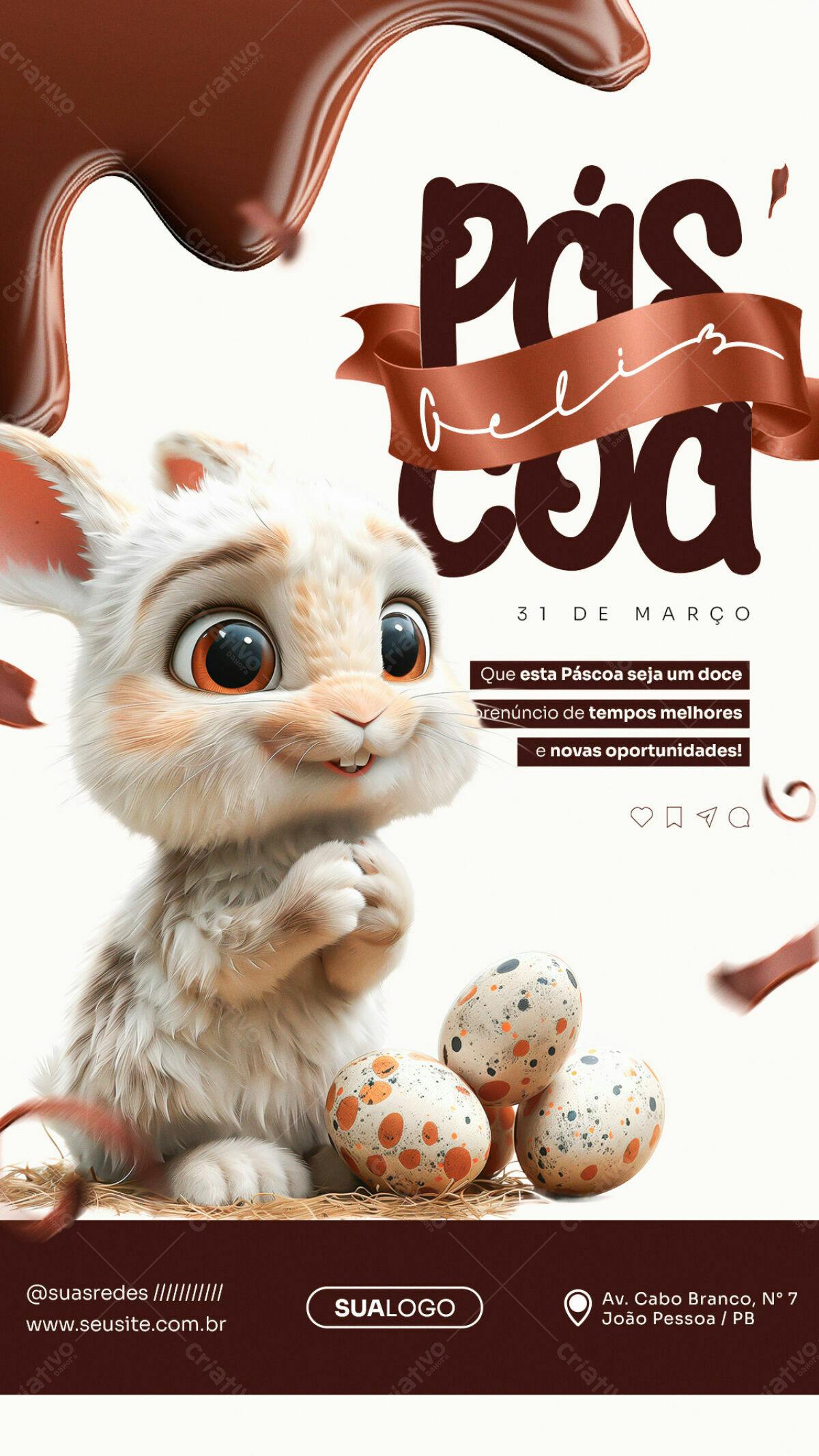 Flyer Páscoa com Coelho e Ovos PSD Editável