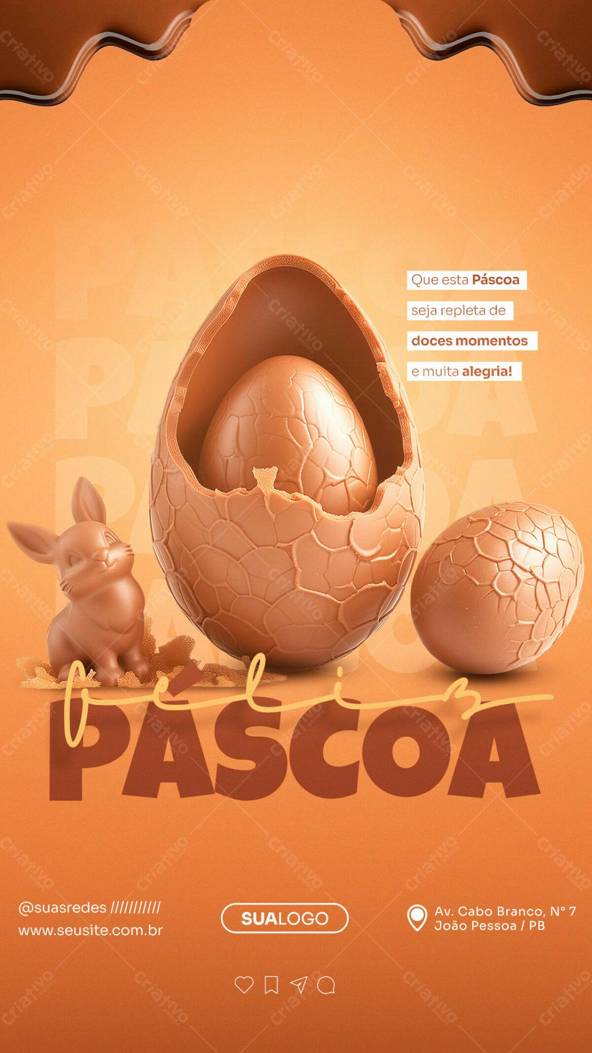 Flyer Páscoa com Ovos e Coelho de Chocolate PSD Editável