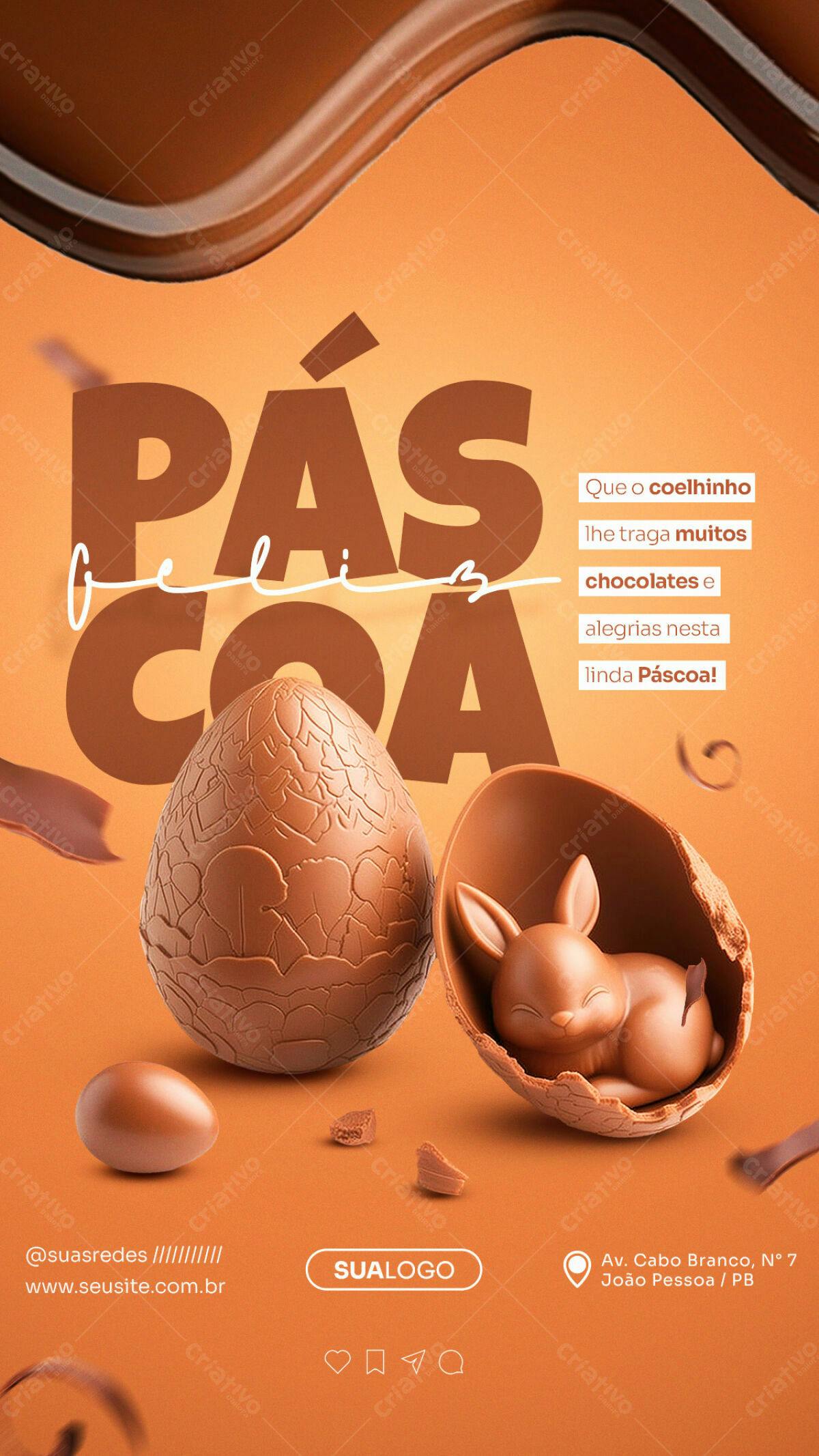 Flyer Páscoa com Ovos e Coelho de Chocolate PSD Editável