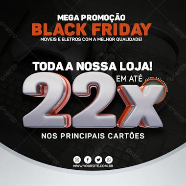 Mega promoção de black friday em até 22x nos cartões