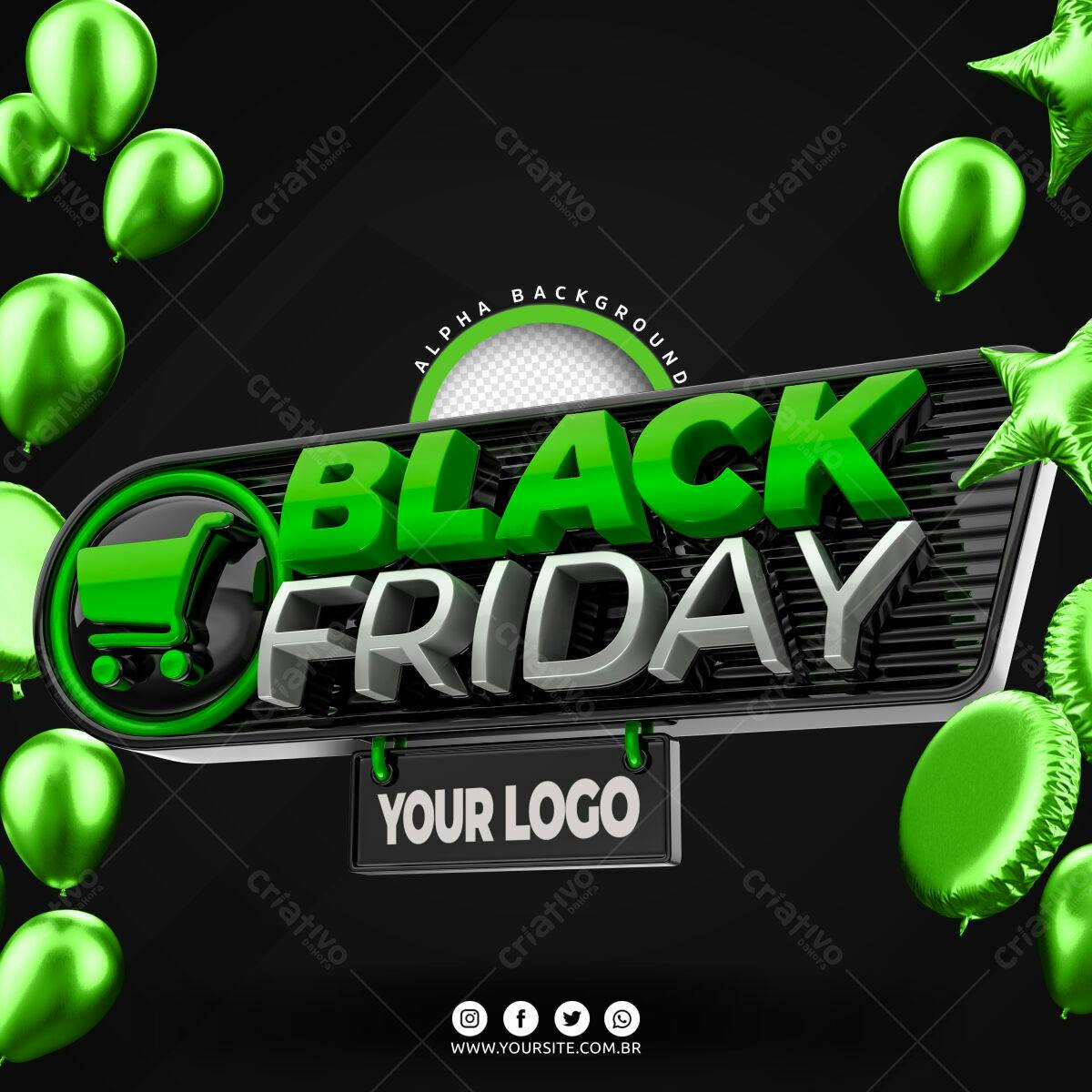 Selo 3D Black Friday verde e prata