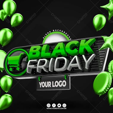 Black friday selo 3d verde para composicao psd editavel