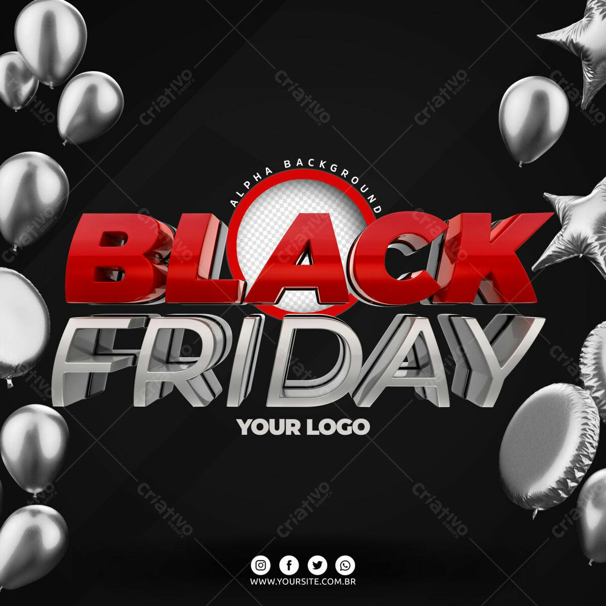 Selo 3D Black Friday Vermelho e Prata Metalizado