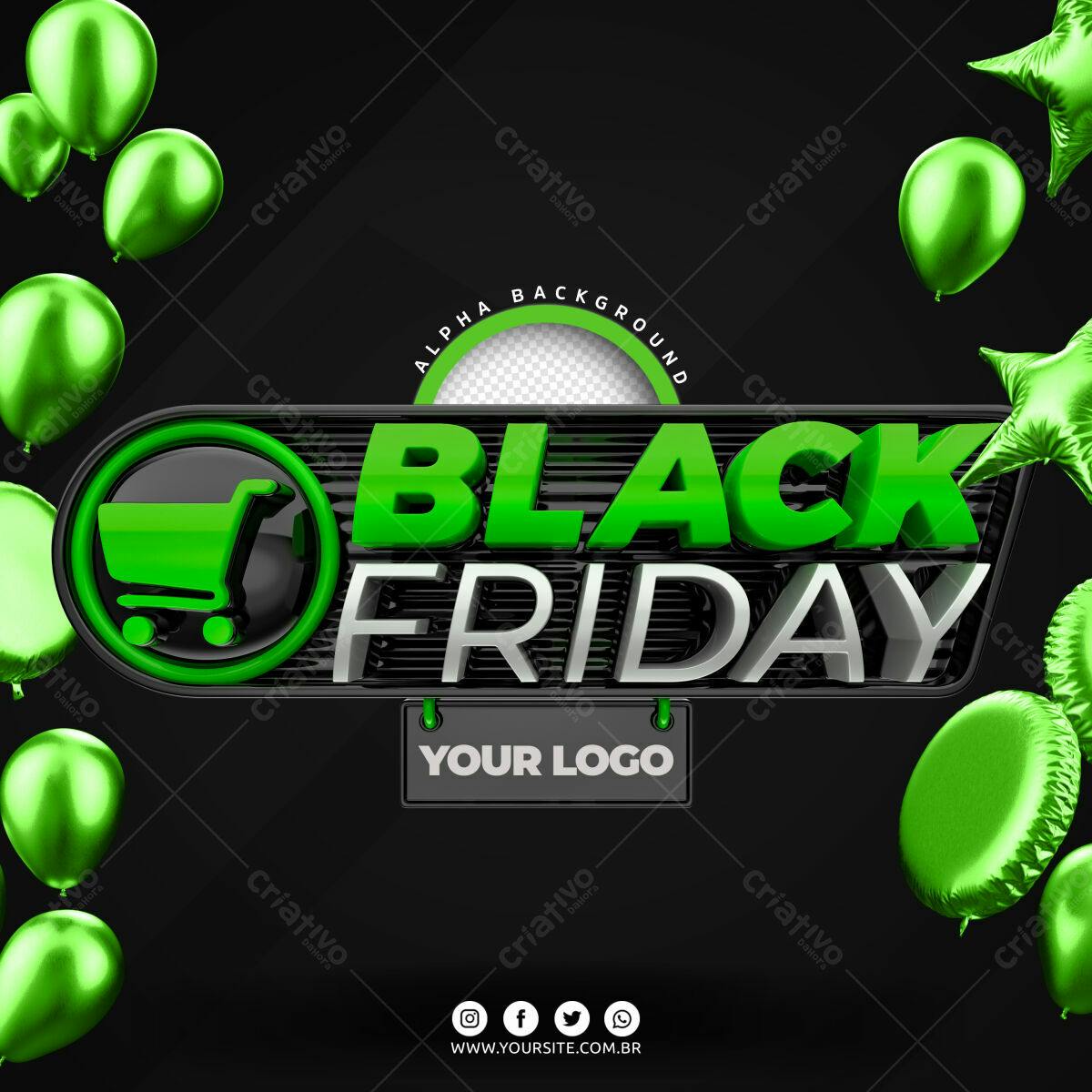 Selo 3D Black Friday verde e prata