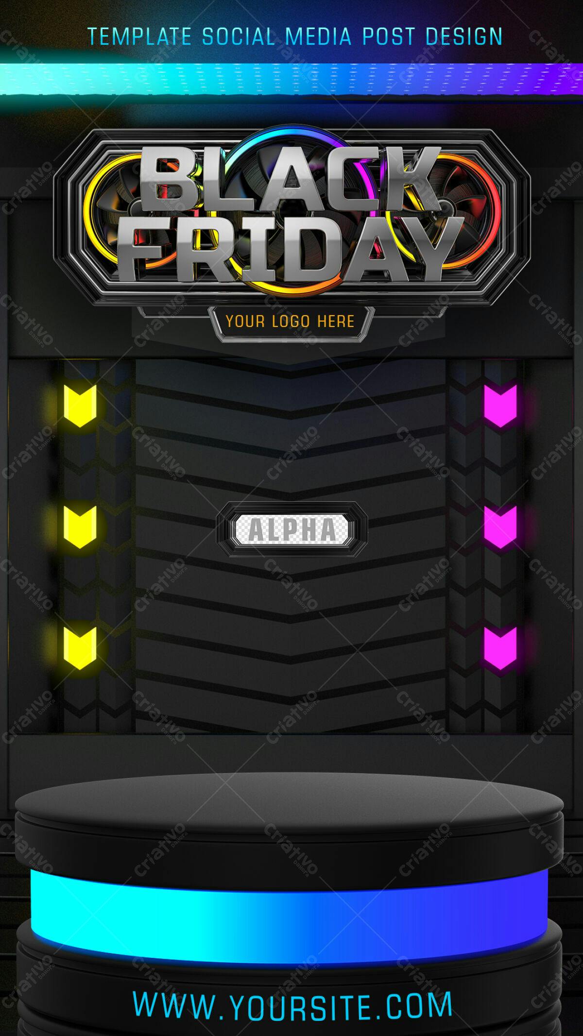 Selo 3D Black Friday metálico e colorido