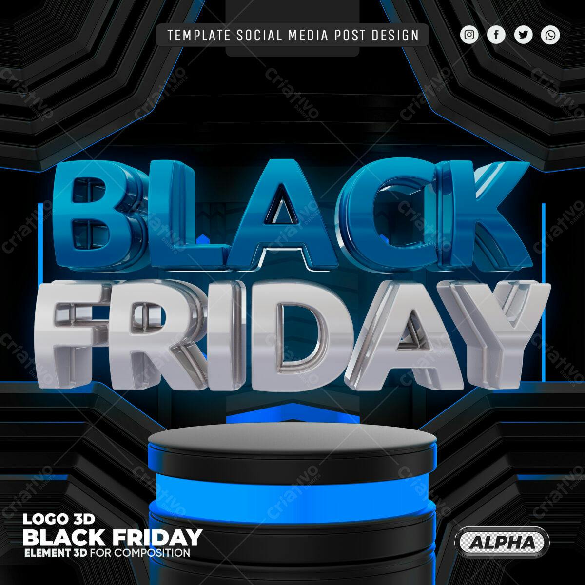 Selo 3D promocional Black Friday azul e prata