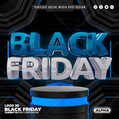 Post feed template black friday azul social media psd editavel