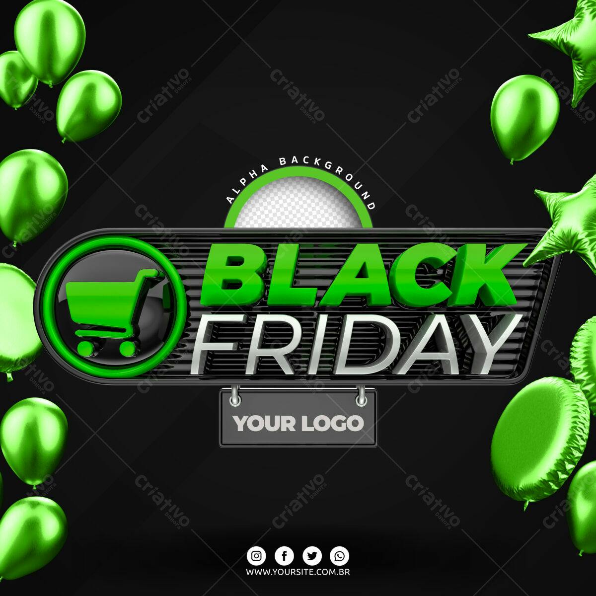 Selo 3D Black Friday verde e prata
