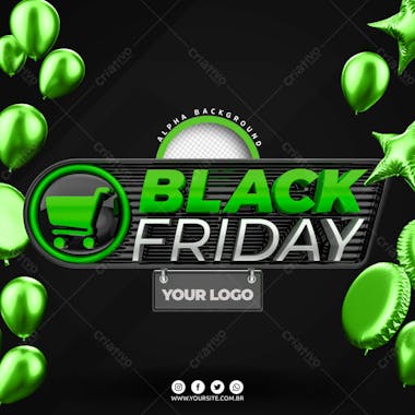 Black friday selo 3d verde para composicao psd editavel