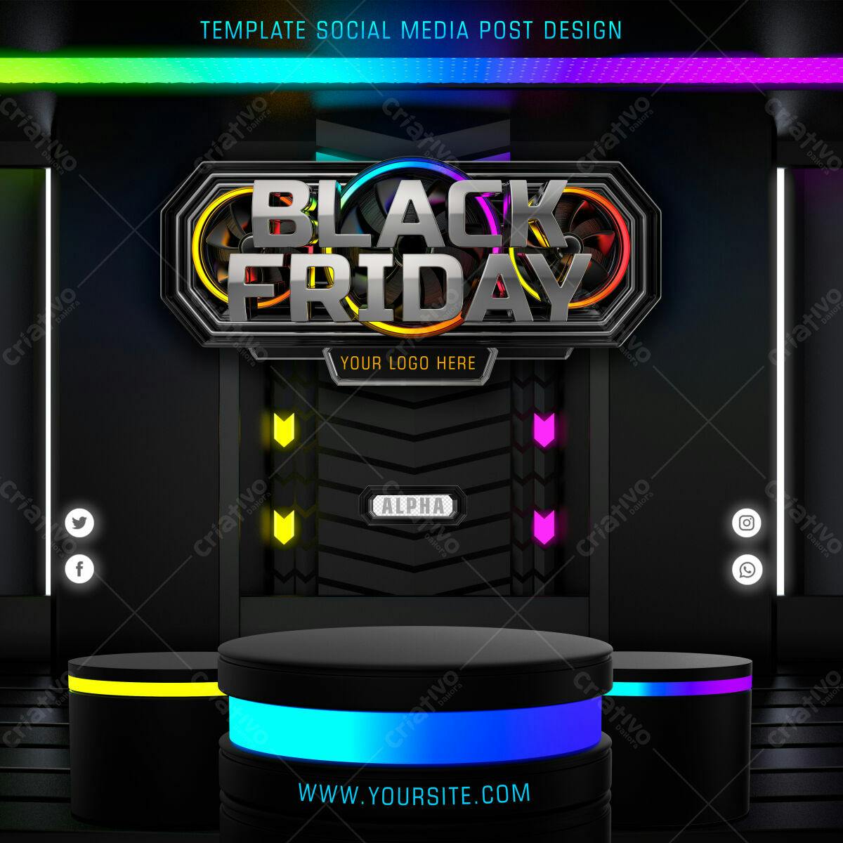 Selo 3D Black Friday metálico arco-íris