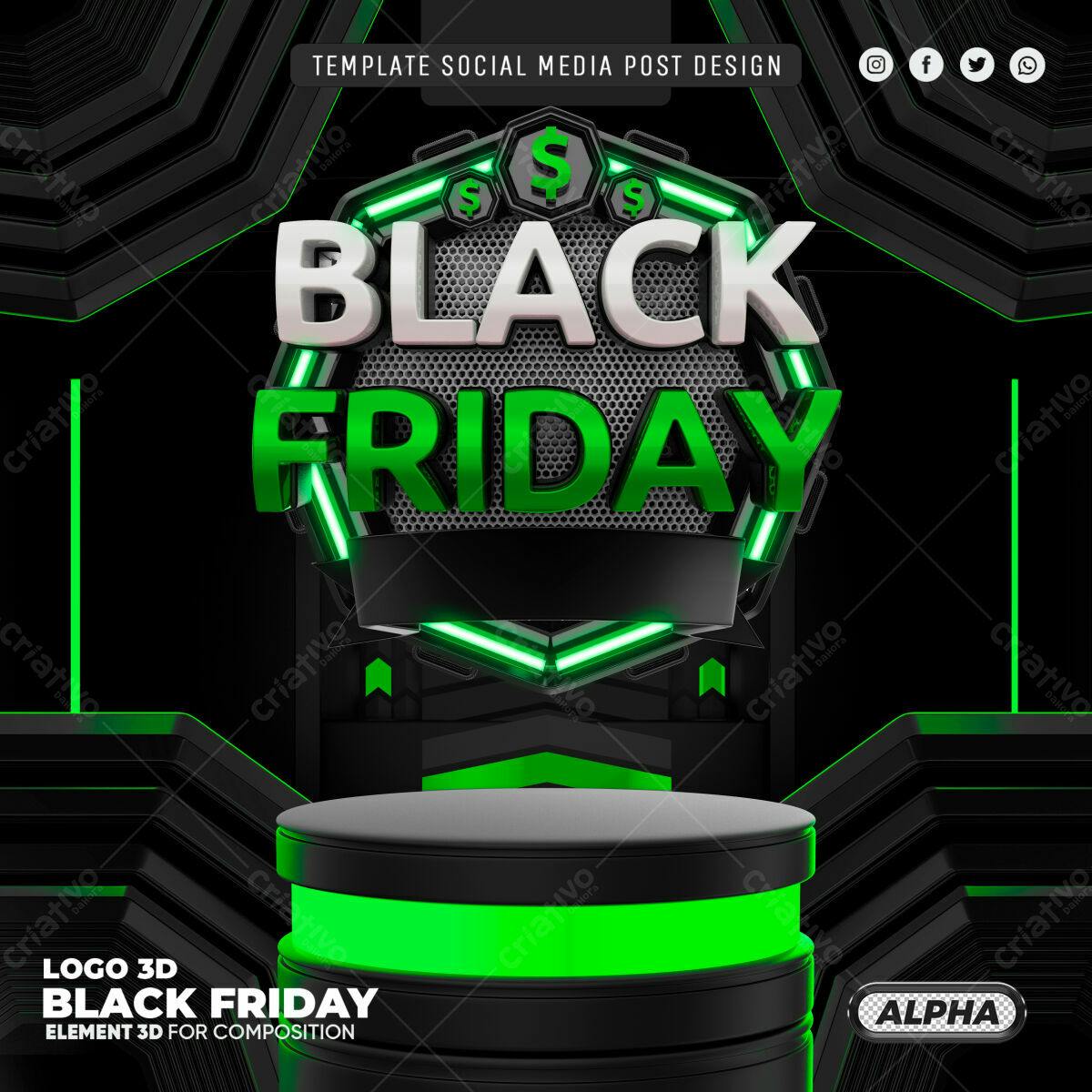 Selo 3D Black Friday verde e preto