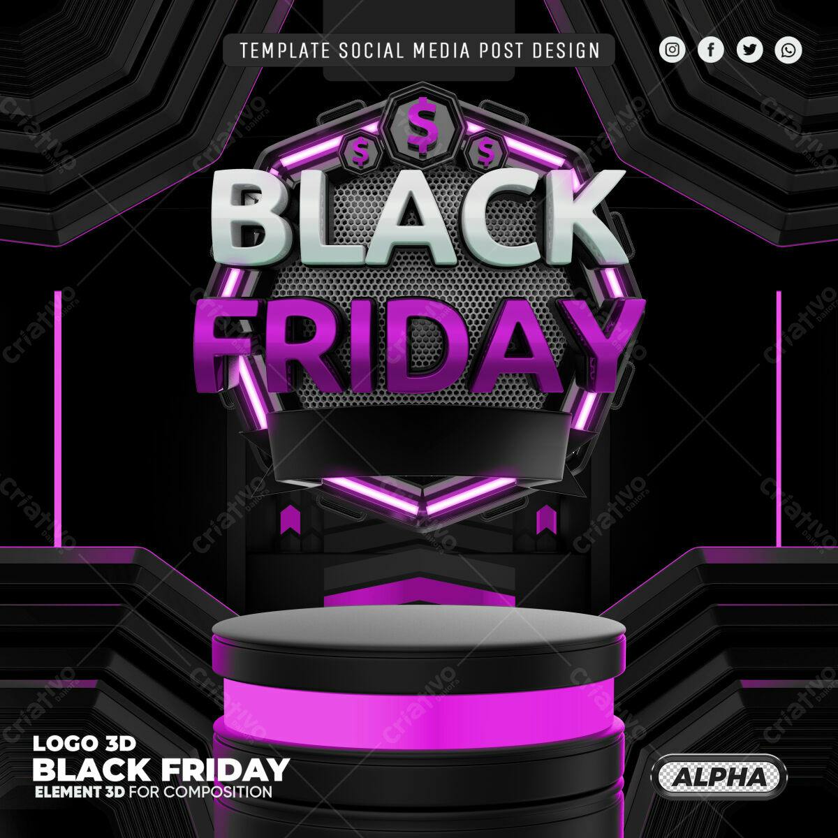 Selo 3D Black Friday metálico roxo e preto